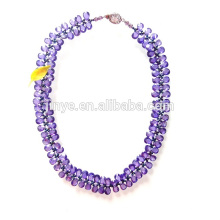 Collar llamativo de lujo de circón morado para fiesta o espectáculo